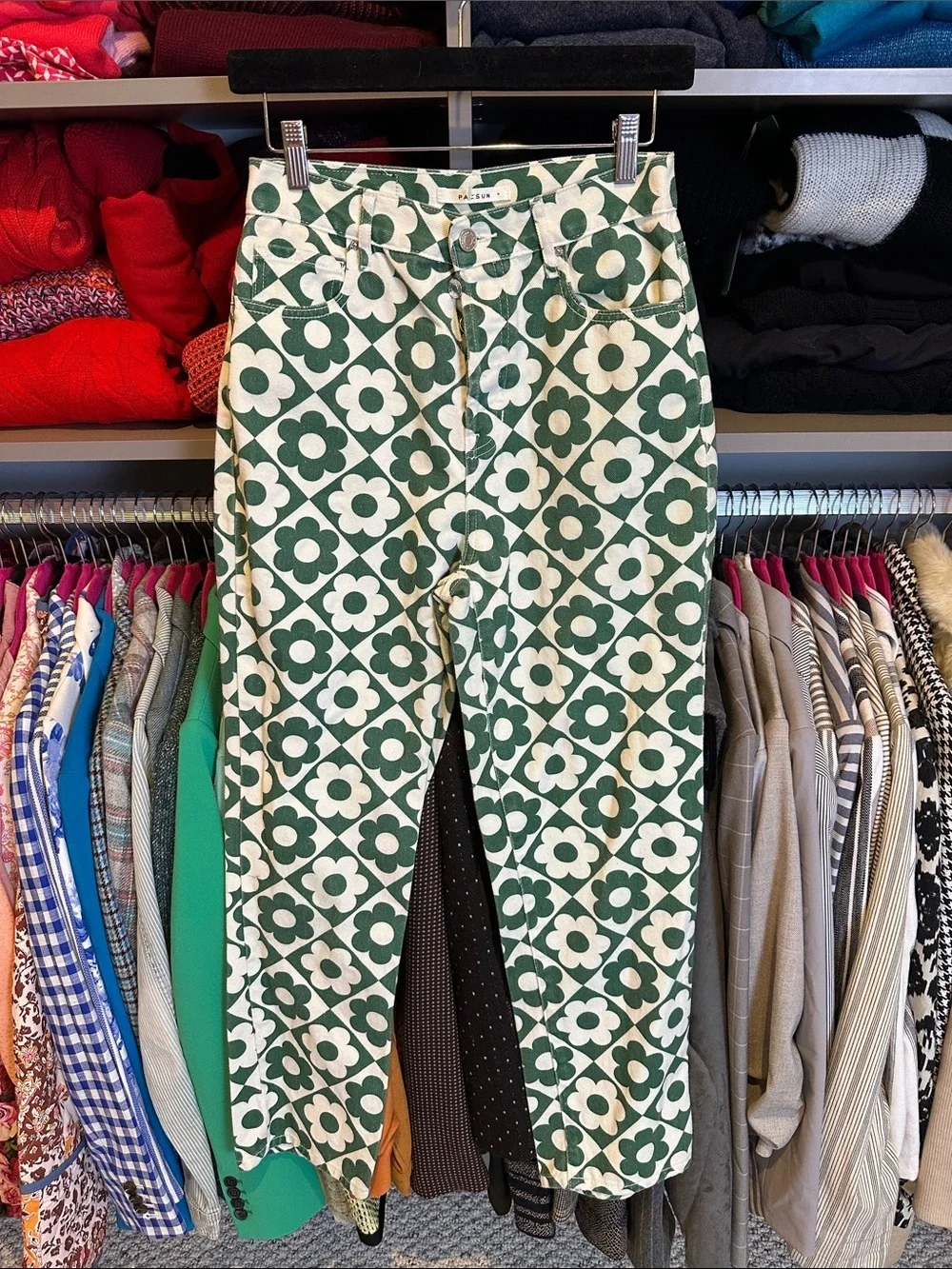 PacSun green/white floral high rise straight jeans size 27